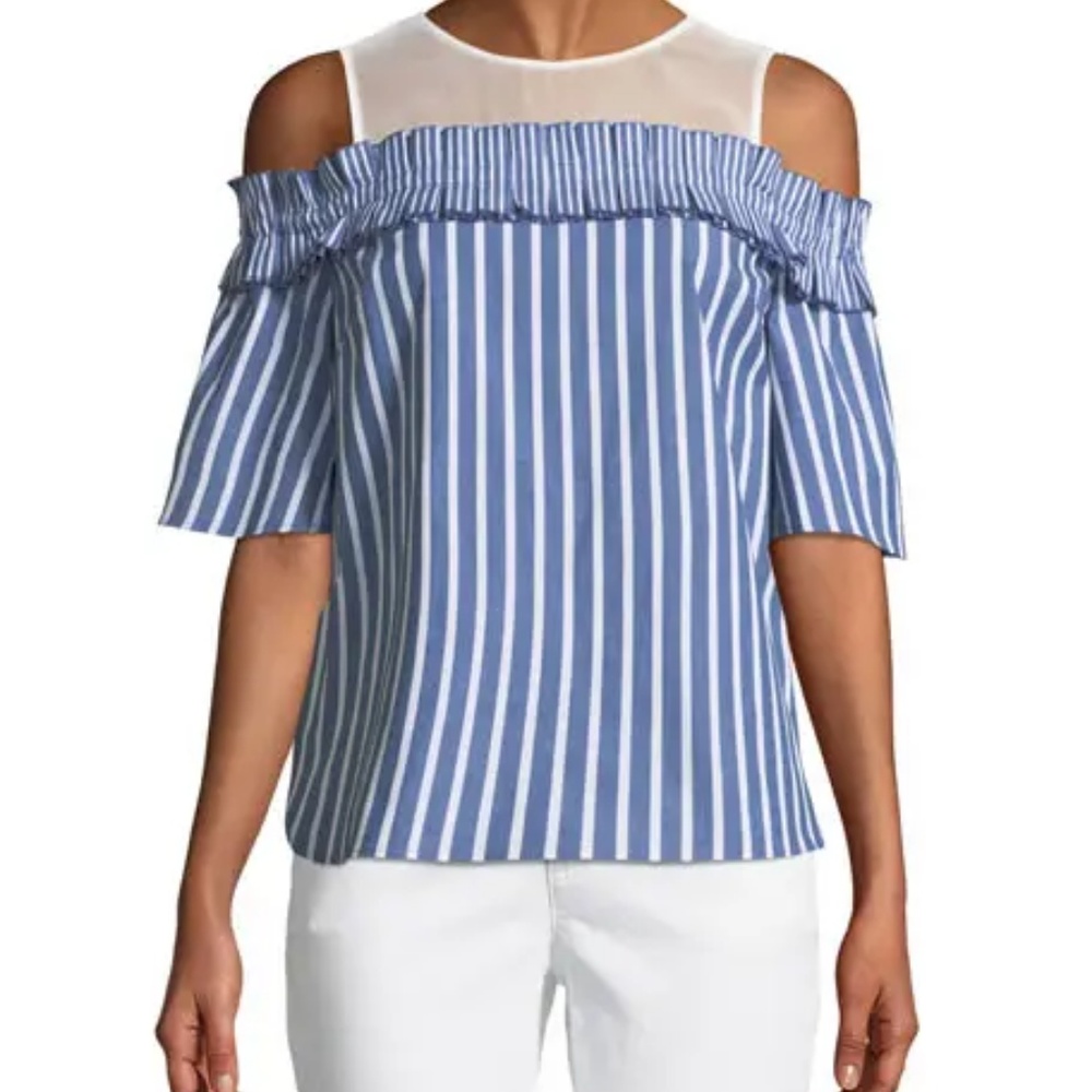 CeCe by Cynthia Steffe Cold-Shoulder Stripe Blouse